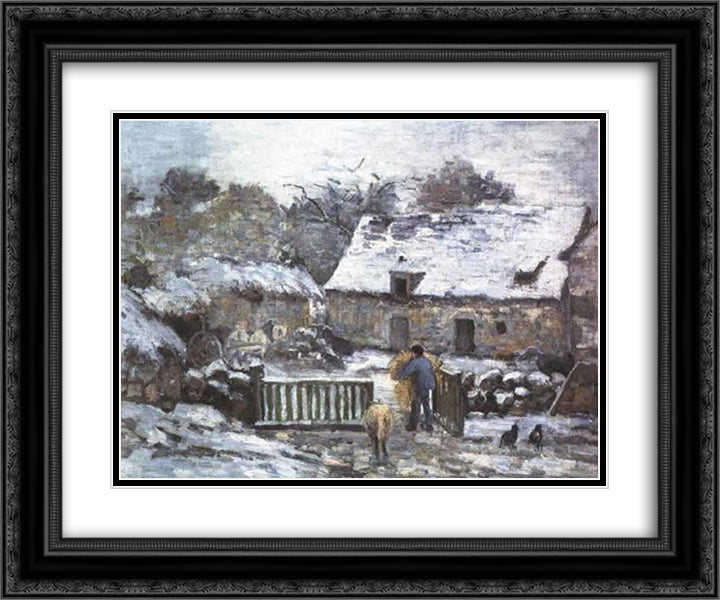 Farm at Montfoucault 2 24x20 Black Ornate Wood Framed Art Print Poster with Double Matting by Pissarro, Camille