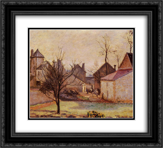 Farmyard in Pontoise 22x20 Black Ornate Wood Framed Art Print Poster with Double Matting by Pissarro, Camille