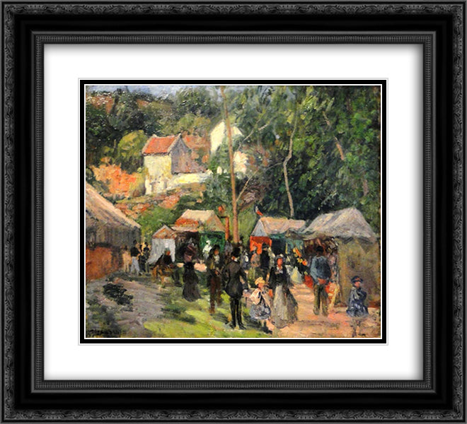 Festival at the Hermitage 22x20 Black Ornate Wood Framed Art Print Poster with Double Matting by Pissarro, Camille