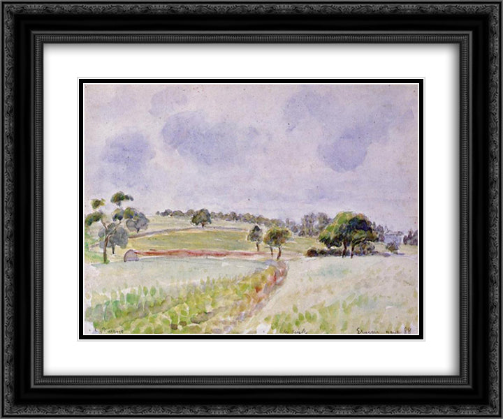 Field of Rye 24x20 Black Ornate Wood Framed Art Print Poster with Double Matting by Pissarro, Camille