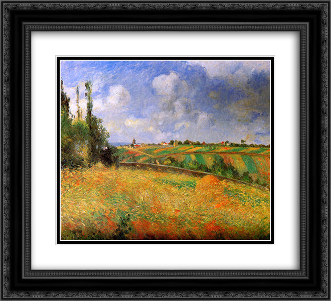 Fields 22x20 Black Ornate Wood Framed Art Print Poster with Double Matting by Pissarro, Camille