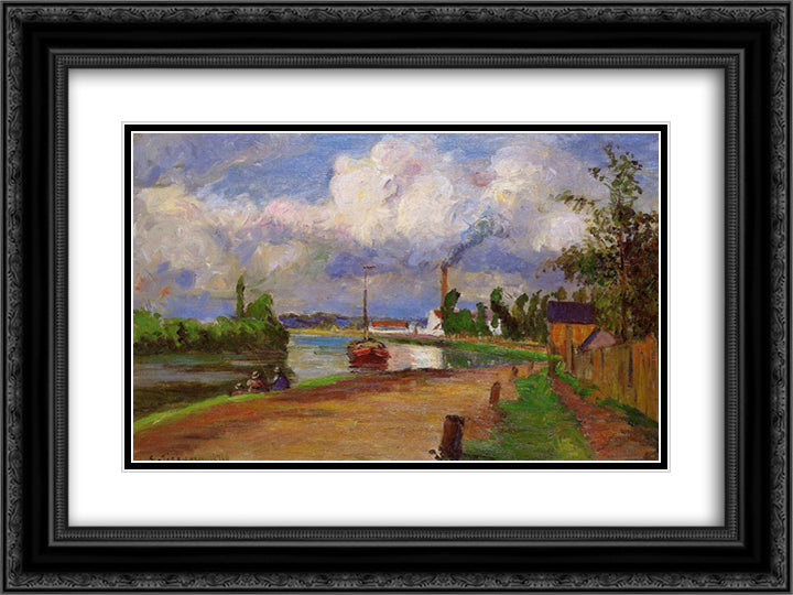 Fishermen on the Banks of the Oise 24x18 Black Ornate Wood Framed Art Print Poster with Double Matting by Pissarro, Camille