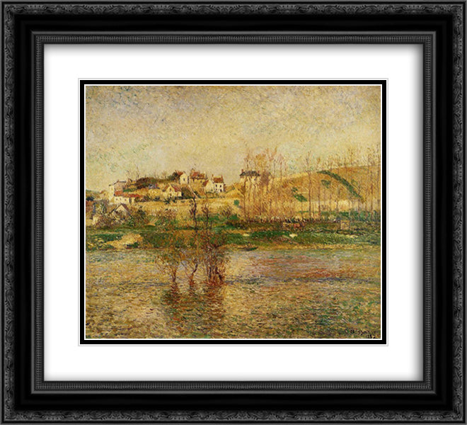 Flood in Pontoise 22x20 Black Ornate Wood Framed Art Print Poster with Double Matting by Pissarro, Camille