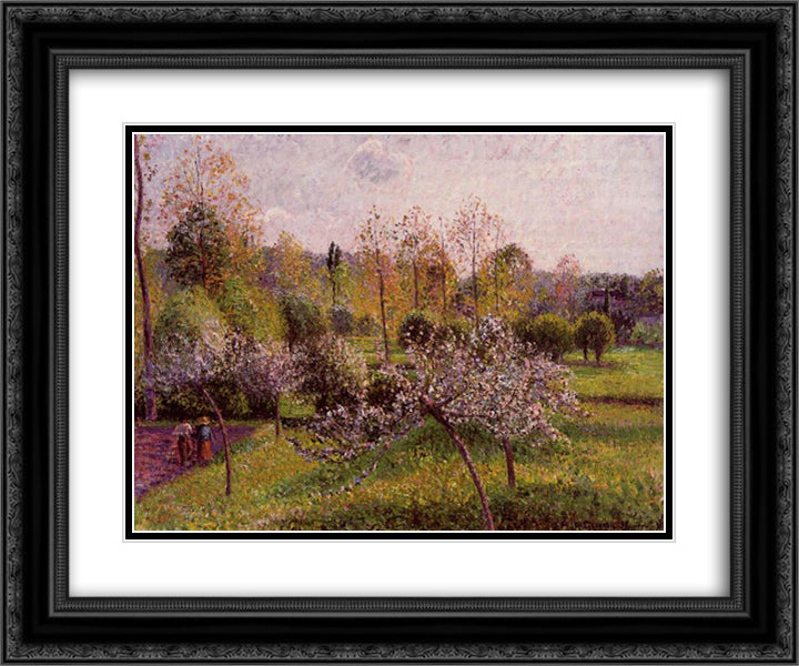 Flowering Apple Trees, Eragny 24x20 Black Ornate Wood Framed Art Print Poster with Double Matting by Pissarro, Camille