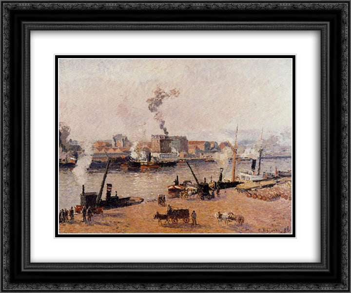 Foggy Morning, Rouen 24x20 Black Ornate Wood Framed Art Print Poster with Double Matting by Pissarro, Camille