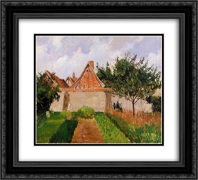Garden at Eragny (study) 22x20 Black Ornate Wood Framed Art Print Poster with Double Matting by Pissarro, Camille