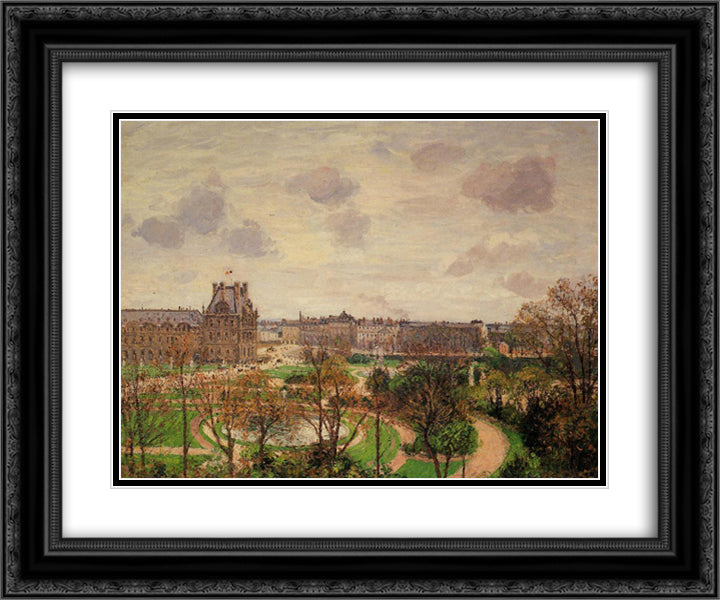 Garden of the Louvre Morning, Grey Weather 24x20 Black Ornate Wood Framed Art Print Poster with Double Matting by Pissarro, Camille
