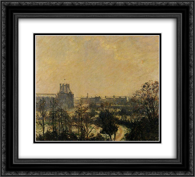 Garden of the Louvre Snow Effect 22x20 Black Ornate Wood Framed Art Print Poster with Double Matting by Pissarro, Camille
