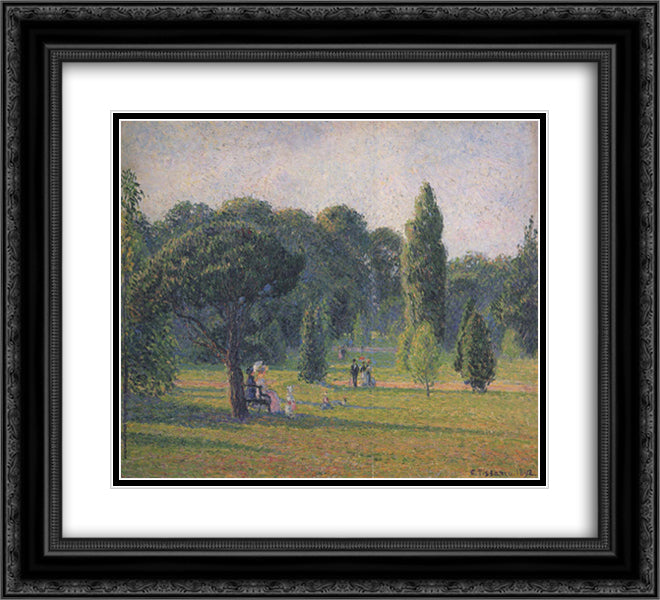 Gardens At Kew, Sunset 22x20 Black Ornate Wood Framed Art Print Poster with Double Matting by Pissarro, Camille