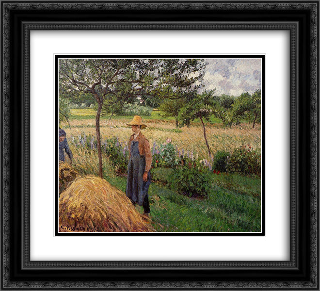 Grey Weather, Morning with Figures, Eragny 22x20 Black Ornate Wood Framed Art Print Poster with Double Matting by Pissarro, Camille
