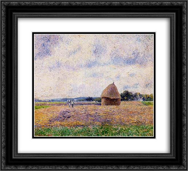 Haystack Eragny 22x20 Black Ornate Wood Framed Art Print Poster with Double Matting by Pissarro, Camille