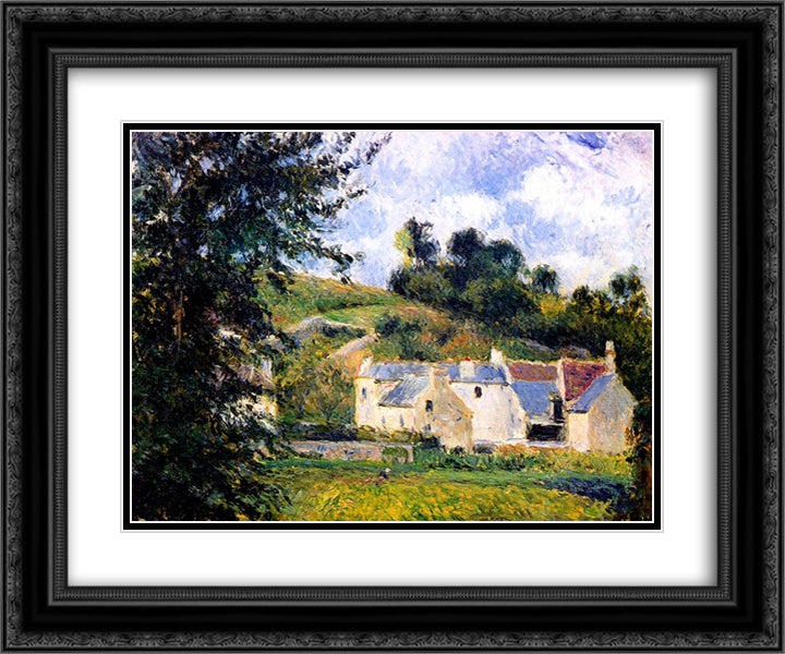 Houses of l'Hermitage, Pontoise 24x20 Black Ornate Wood Framed Art Print Poster with Double Matting by Pissarro, Camille