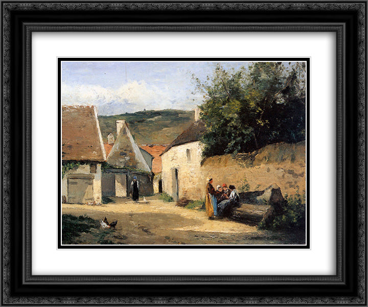 Jacob Coin de village 24x20 Black Ornate Wood Framed Art Print Poster with Double Matting by Pissarro, Camille