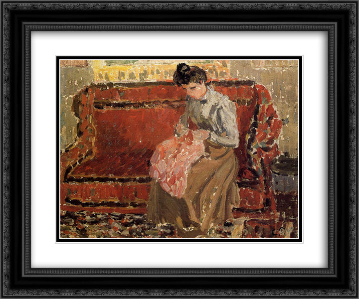 Jeanne Coushant 24x20 Black Ornate Wood Framed Art Print Poster with Double Matting by Pissarro, Camille