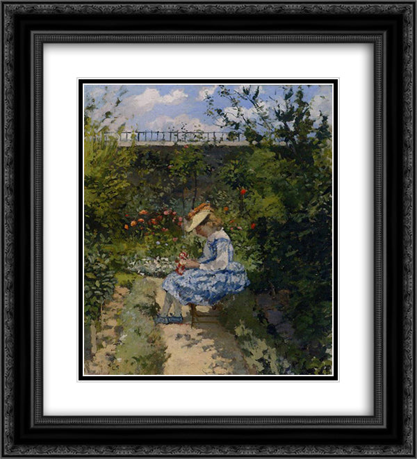 Jeanne in the Garden, Pontoise 20x22 Black Ornate Wood Framed Art Print Poster with Double Matting by Pissarro, Camille