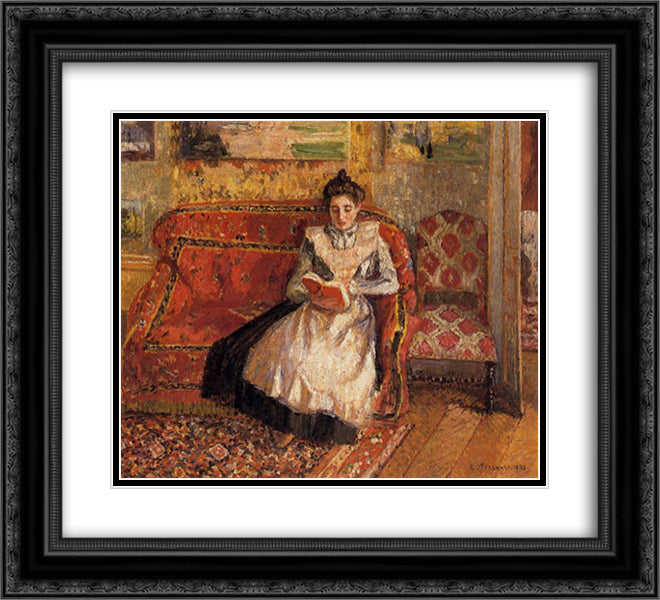Jeanne Reading 22x20 Black Ornate Wood Framed Art Print Poster with Double Matting by Pissarro, Camille