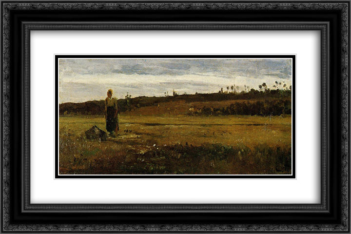 Landscape at Le Varenne Saint Hilaire 24x16 Black Ornate Wood Framed Art Print Poster with Double Matting by Pissarro, Camille