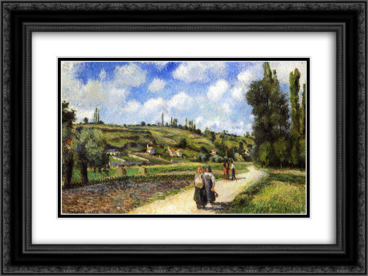 Landscape near Pontoise, the Auvers Road 24x18 Black Ornate Wood Framed Art Print Poster with Double Matting by Pissarro, Camille
