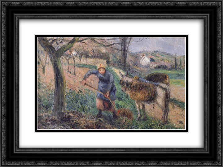 Landscape with a Donkey 24x18 Black Ornate Wood Framed Art Print Poster with Double Matting by Pissarro, Camille