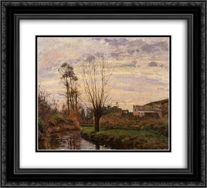Landscape with Small Stream 22x20 Black Ornate Wood Framed Art Print Poster with Double Matting by Pissarro, Camille
