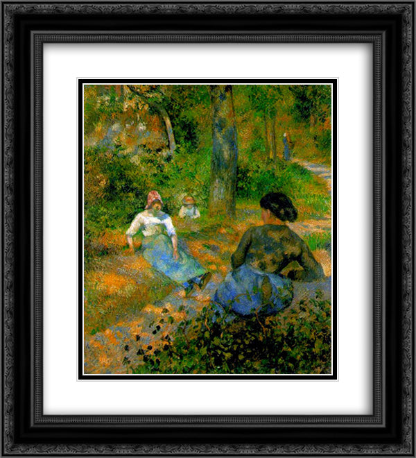 Peasants Resting 20x22 Black Ornate Wood Framed Art Print Poster with Double Matting by Pissarro, Camille