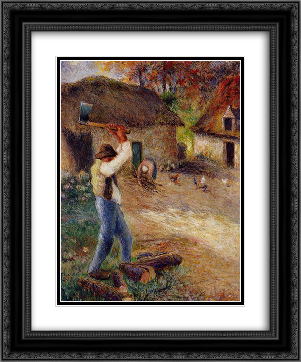 Pere Melon Cutting Wood 20x24 Black Ornate Wood Framed Art Print Poster with Double Matting by Pissarro, Camille