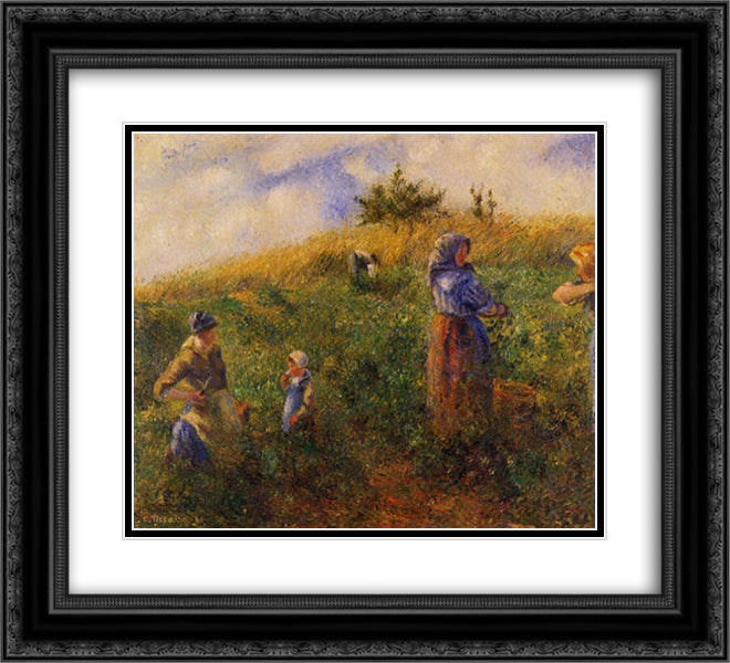 Picking Peas 22x20 Black Ornate Wood Framed Art Print Poster with Double Matting by Pissarro, Camille