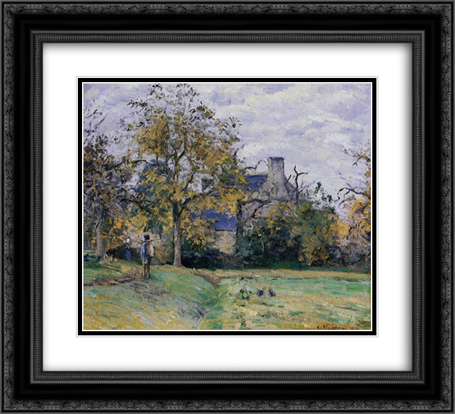 Piette's Home on Montfoucault 22x20 Black Ornate Wood Framed Art Print Poster with Double Matting by Pissarro, Camille