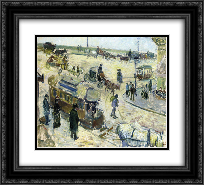 Place de la Republique, Rouen (with Tramway) 22x20 Black Ornate Wood Framed Art Print Poster with Double Matting by Pissarro, Camille