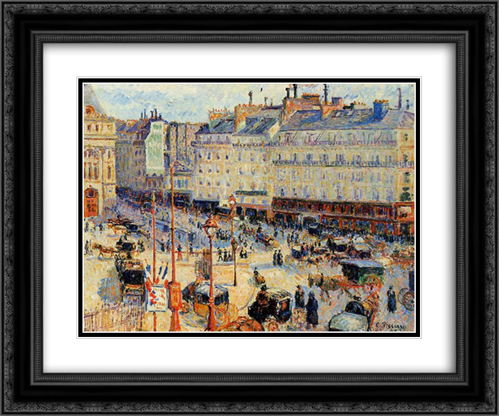 Place du Havre, Paris 24x20 Black Ornate Wood Framed Art Print Poster with Double Matting by Pissarro, Camille