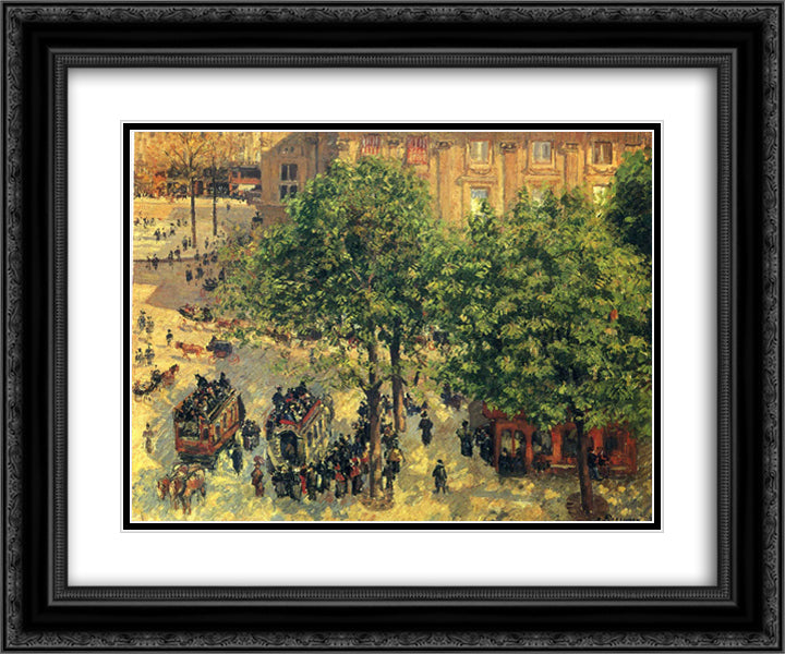 Place du Theatre-Francais, Spring 24x20 Black Ornate Wood Framed Art Print Poster with Double Matting by Pissarro, Camille