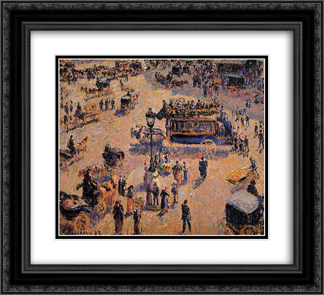 Place Saint Lazare 22x20 Black Ornate Wood Framed Art Print Poster with Double Matting by Pissarro, Camille