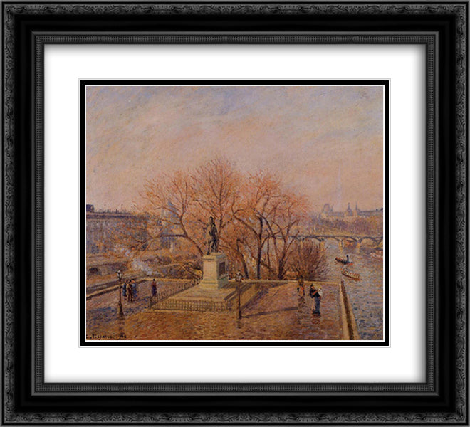 Pont Neuf, the Statue of Henri IV, Sunny Weather, Morning 22x20 Black Ornate Wood Framed Art Print Poster with Double Matting by Pissarro, Camille