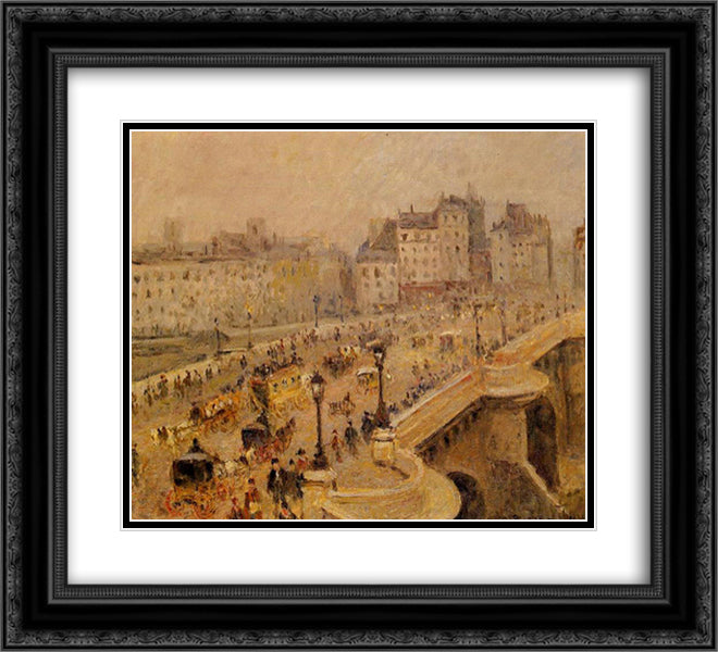 Pont Neuf Fog 22x20 Black Ornate Wood Framed Art Print Poster with Double Matting by Pissarro, Camille