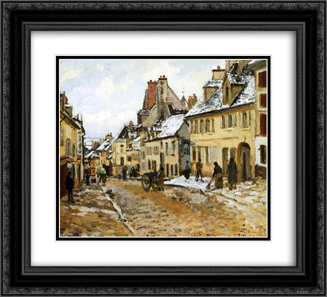Pontoise, the Road to Gisors in Winter 22x20 Black Ornate Wood Framed Art Print Poster with Double Matting by Pissarro, Camille