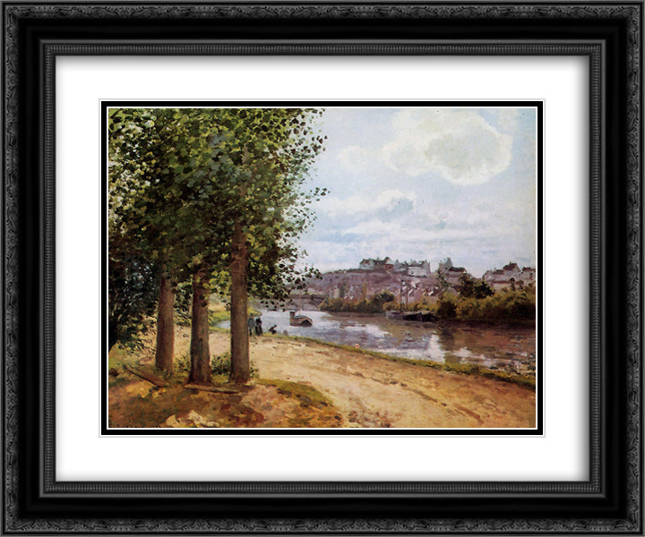 Pontoise banks of the Oise 24x20 Black Ornate Wood Framed Art Print Poster with Double Matting by Pissarro, Camille