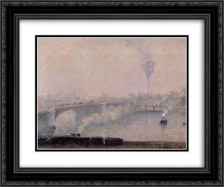 Rouen, Fog Effect 24x20 Black Ornate Wood Framed Art Print Poster with Double Matting by Pissarro, Camille