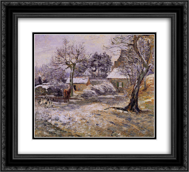 Snow at Montfoucault 22x20 Black Ornate Wood Framed Art Print Poster with Double Matting by Pissarro, Camille