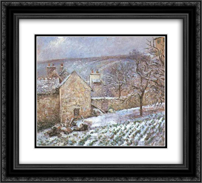 Snow at the Hermitage, Pontoise 22x20 Black Ornate Wood Framed Art Print Poster with Double Matting by Pissarro, Camille