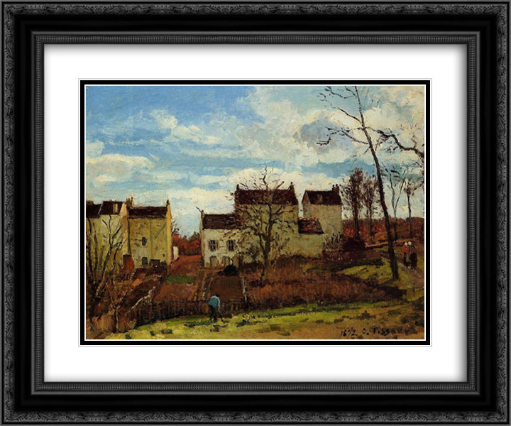 Spring at Pontoise 24x20 Black Ornate Wood Framed Art Print Poster with Double Matting by Pissarro, Camille