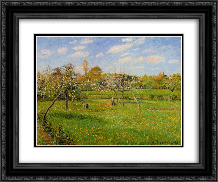Spring Morning, Cloudy, Eragny 24x20 Black Ornate Wood Framed Art Print Poster with Double Matting by Pissarro, Camille