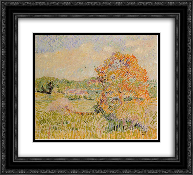 Springtime at Eragny (study) 22x20 Black Ornate Wood Framed Art Print Poster with Double Matting by Pissarro, Camille