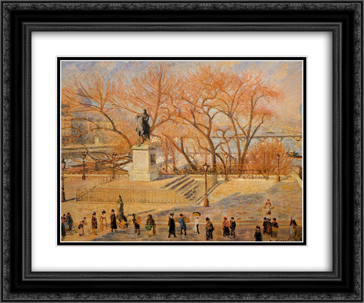 Square du Vert Galant, Sunny Morning 24x20 Black Ornate Wood Framed Art Print Poster with Double Matting by Pissarro, Camille
