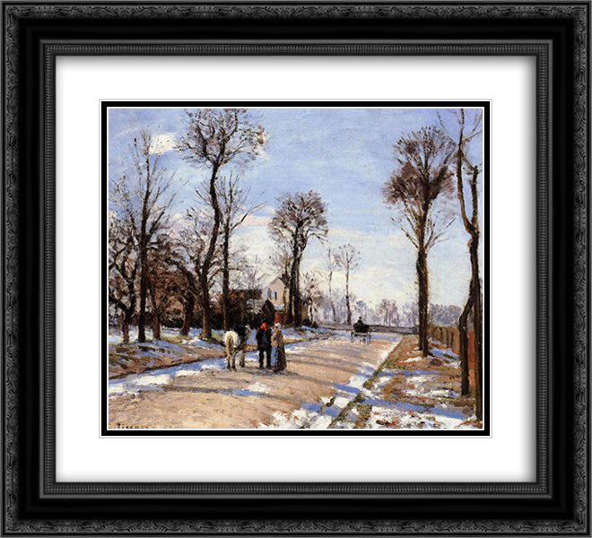 Street Winter Sunlight and Snow 22x20 Black Ornate Wood Framed Art Print Poster with Double Matting by Pissarro, Camille