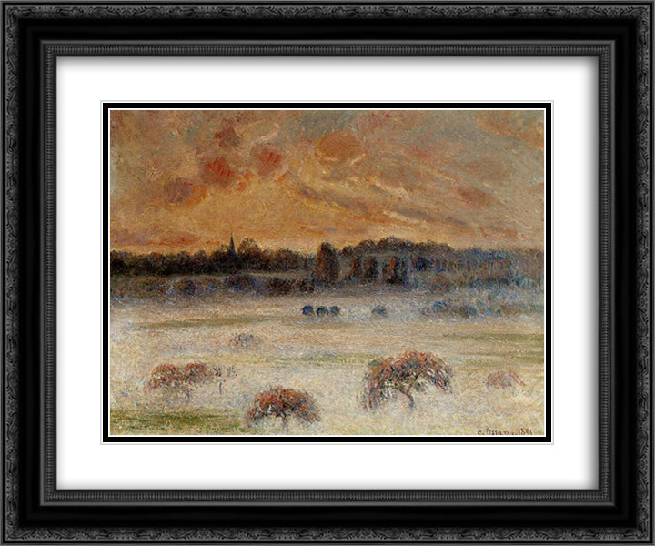 Sunset with Fog, Eragny 24x20 Black Ornate Wood Framed Art Print Poster with Double Matting by Pissarro, Camille