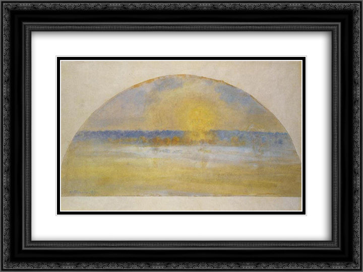 Sunset with Mist, Eragny 24x18 Black Ornate Wood Framed Art Print Poster with Double Matting by Pissarro, Camille