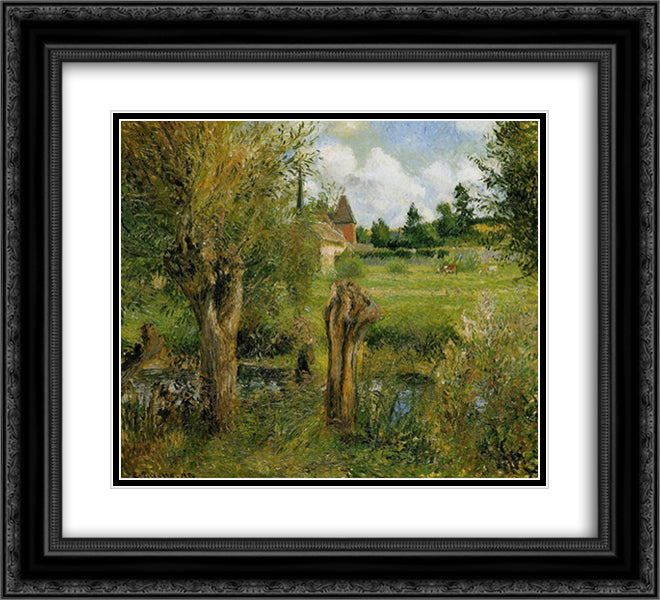 The Banks of the Epte at Eragny 22x20 Black Ornate Wood Framed Art Print Poster with Double Matting by Pissarro, Camille