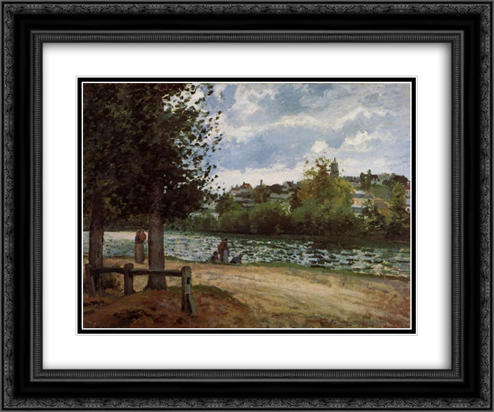 The Banks of the Oise at Pontoise 24x20 Black Ornate Wood Framed Art Print Poster with Double Matting by Pissarro, Camille