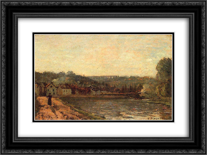 The Banks of the Seine at Bougival 24x18 Black Ornate Wood Framed Art Print Poster with Double Matting by Pissarro, Camille