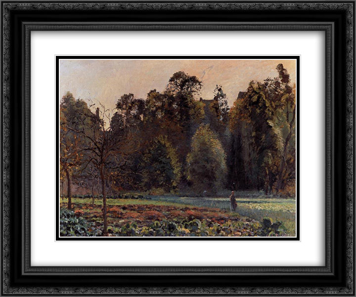 The Cabbage Field, Pontoise 24x20 Black Ornate Wood Framed Art Print Poster with Double Matting by Pissarro, Camille